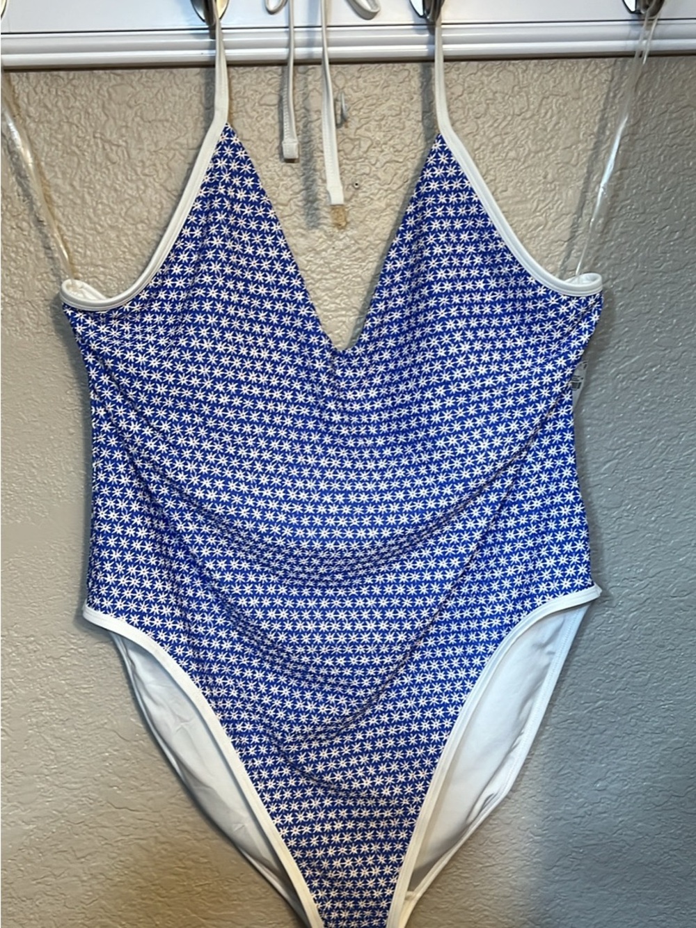 Blue Floral Print Girls' One-Piece Swimsuit with White Trim